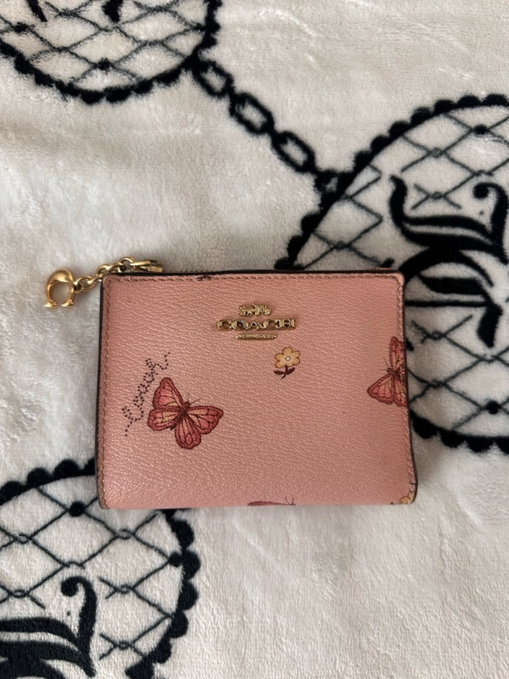 Coach Pink Butterfly snap Card Case Wallet